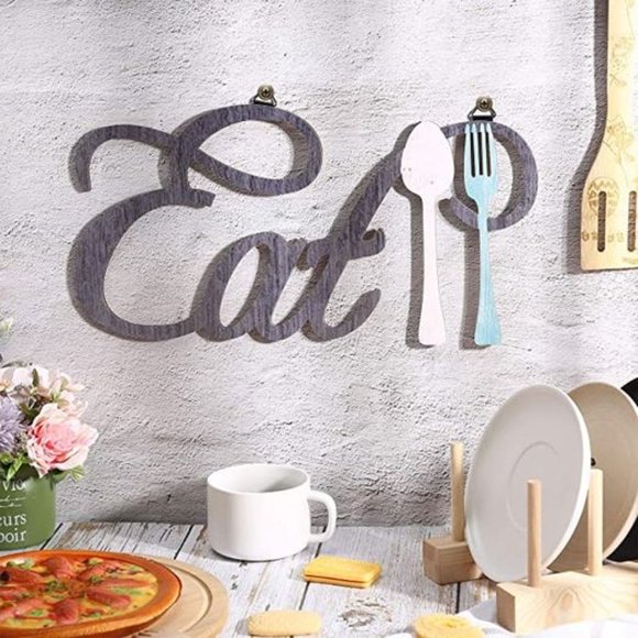 Rustic Wood Eat Spoon and Fork Sign Wall Decor Wooden Eat Letters Wall Sign with - Picture 5 of 10